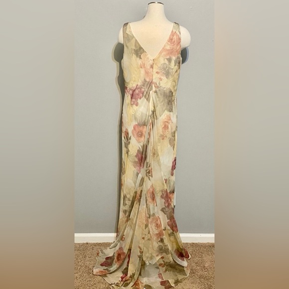 Vintage Jeffery & Dara Evening by Tom Barra Long Elegant Cream Floral Maxi Sz 16 - Picture 7 of 9